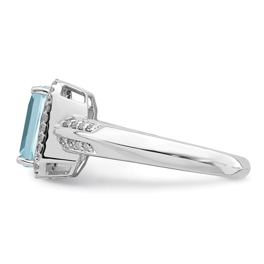White Gold Filled Sterling Silver 3 Carat Emerald Cut Blue Topaz & Diamond Ring