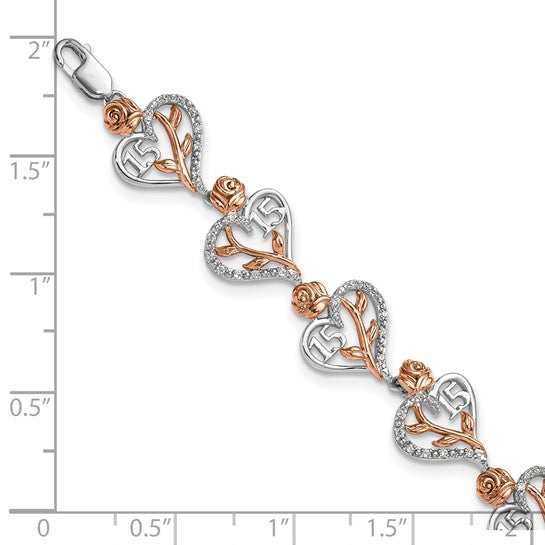 14K Rose/White Gold Two Tone Quinceanera 15 Diamond Bracelet 1.38ct.