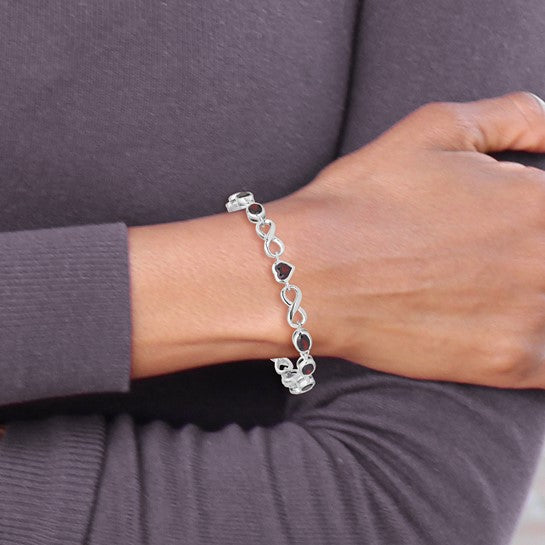 Sterling Silver White Gold Heart/Oval Cut Natural Garnet Heart & Infinity Bracelet