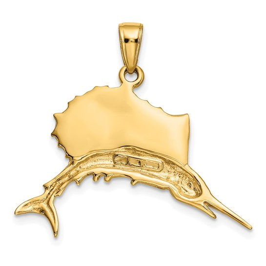 10K Yellow/White Gold Two Tone Sailfish Pendant