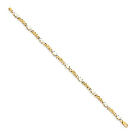 14K Natural Diamond & Natural Opal X Style Bracelet