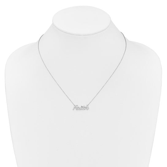 14K White Gold Diamond Faith Necklace