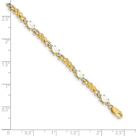 14K Natural Diamond & Natural Opal X Style Bracelet