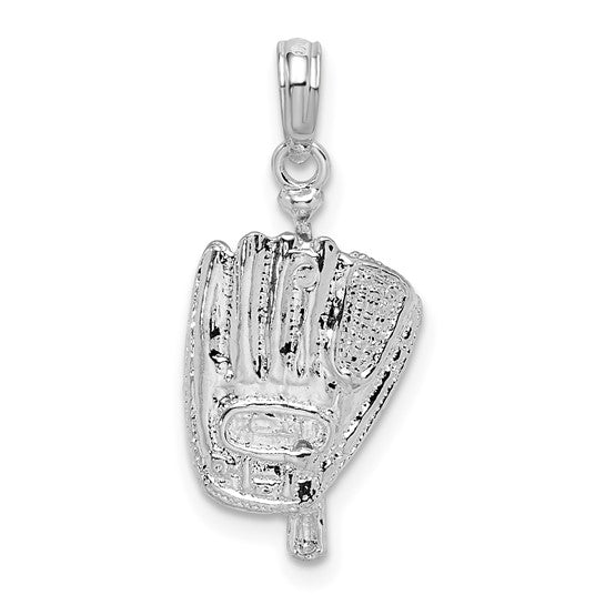 Sterling Silver 3D Bat & Glove Softball Baseball Pendant