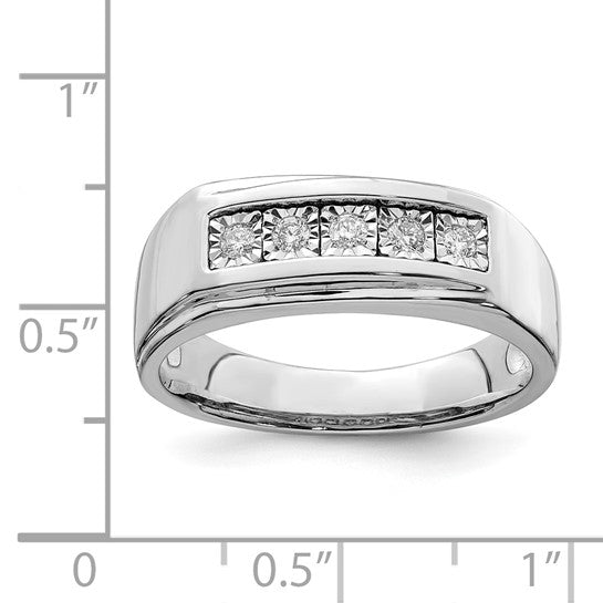 White Gold Filled Sterling Silver 5 Diamond Men's Band