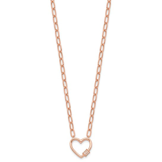 White/Rose Gold Filled Sterling Silver Heart Crystal Accent Necklace