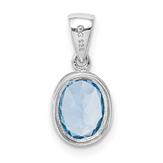White Gold Filled Sterling Silver Blue Topaz Oval Bezel Pendant