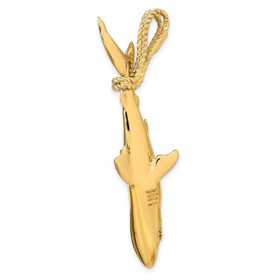 14K Yellow Gold Hanging Rope Shark Pendant