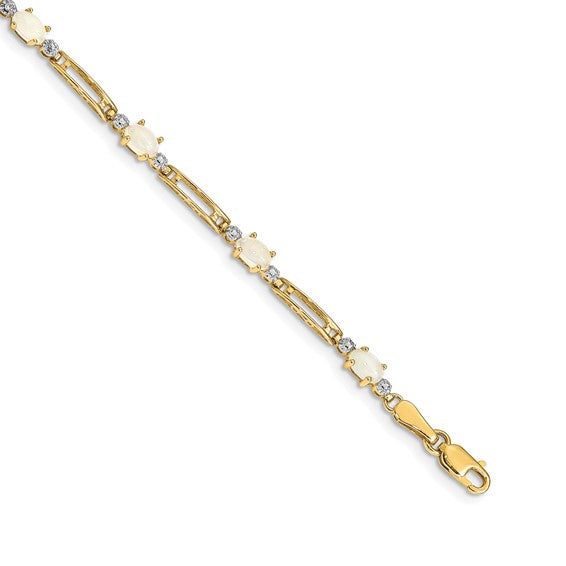 14K Natural Diamond & Natural Opal Yellow Gold Fancy Link Bracelet