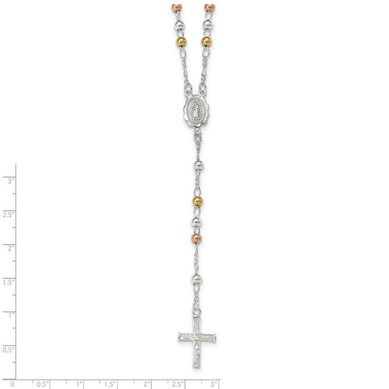 Sterling Silver Tri Color Gold Yellow/Rose Gold Plated Rosary Beads