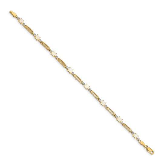 14K Natural Diamond & Natural Opal Yellow Gold Fancy Link Bracelet
