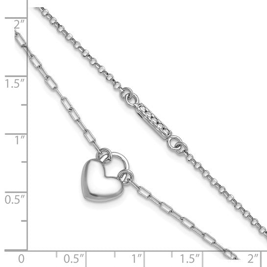 White Gold Filled Sterling Silver Double Paperclip Puffed Heart Bracelet