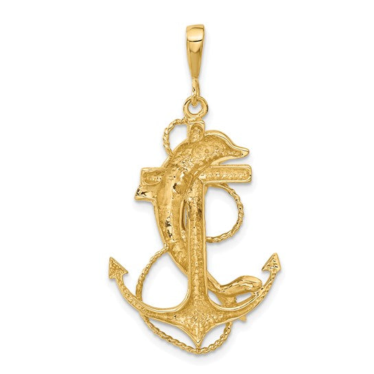 10K Yellow Gold Dolphin Anchor Pendant