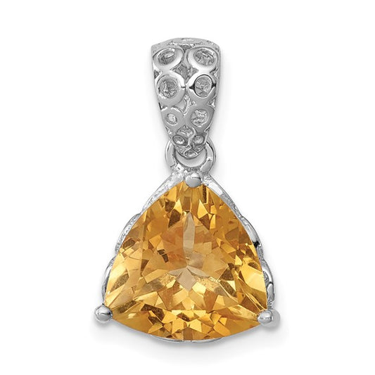 Sterling Silver White Gold Plated Natural Citrine Stone Pendant