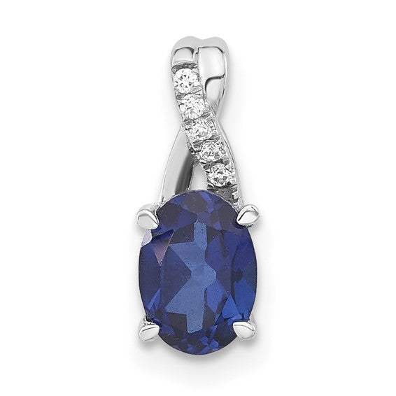 14K White Gold Oval Lab Grown Sapphire & Natural Diamond Twist Pendant