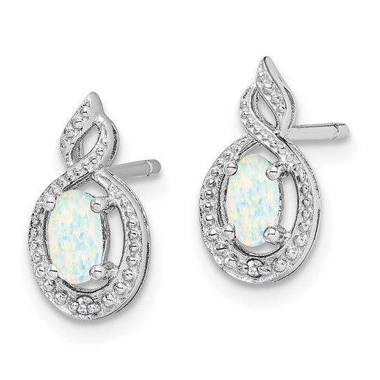 Sterling Silver Whit Gold Plated Bridal Natural Diamond & Lab Created Opal Pendant