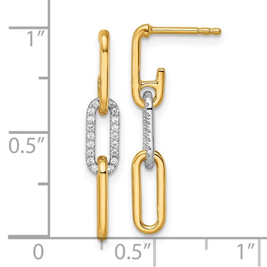 14K Yellow Gold Two Tone Paperclip Dangle Diamond Accent Earrings
