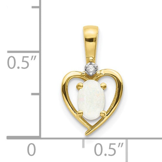 10K/14K Yellow Gold Natural Opal & Diamond Heart Pendant