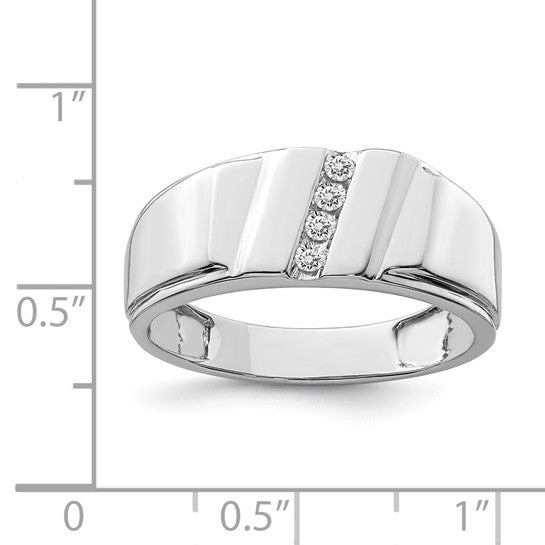 White Gold Filled Sterling Silver Diamond Stripe Men's Ring