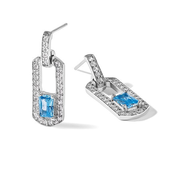 White Gold Filled Sterling Silver Paperclip Blue Topaz CZ Earrings