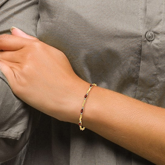 10K Yellow/White Gold S Style Natural Garnet Bracelet