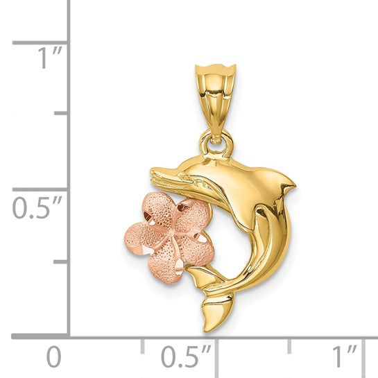 14K Yellow/Rose Gold Dolphin Flower Pendant