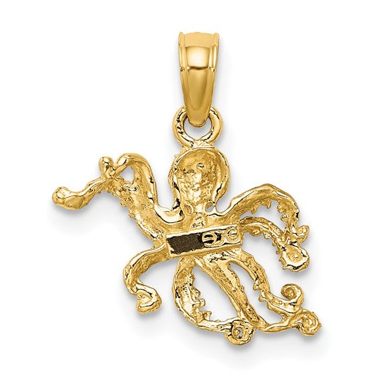 10K White/Yellow Gold Octopus Two Tone Pendant