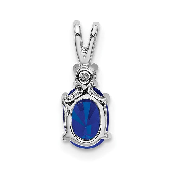 14K White Gold Oval Natural Sapphire & Diamond Oval Pendant