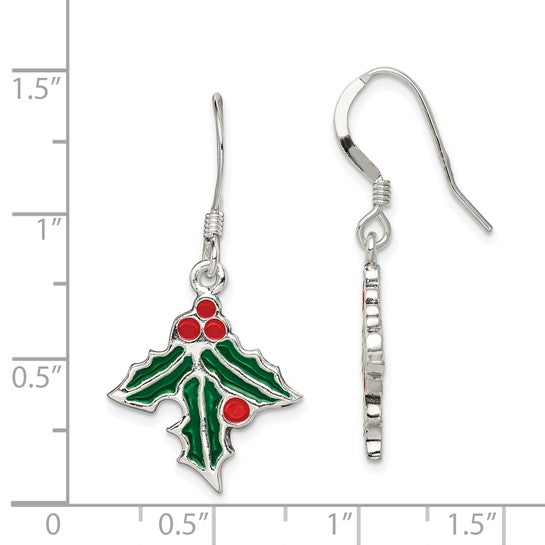 Sterling Silver Christmas Holly Earrings