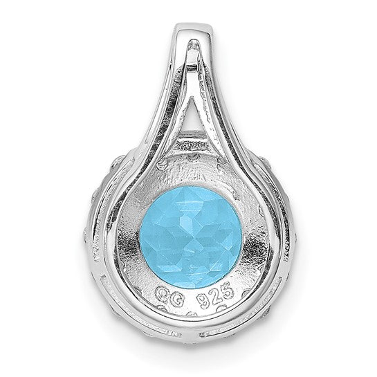 White Gold Filled Sterling Silver White/Blue Topaz Halo Pendant