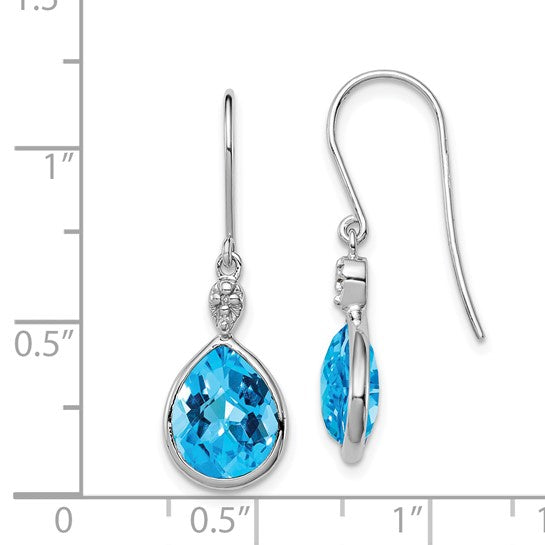 White Gold Filled Sterling Silver 5 Carat Natural Blue Topaz & Diamond Bezel Dangle Earrings