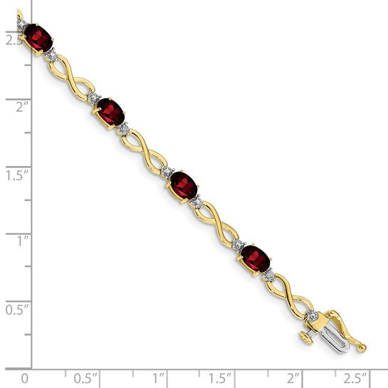 10K Yellow/White Gold Natural Garnet & Diamond Infinity Bracelet