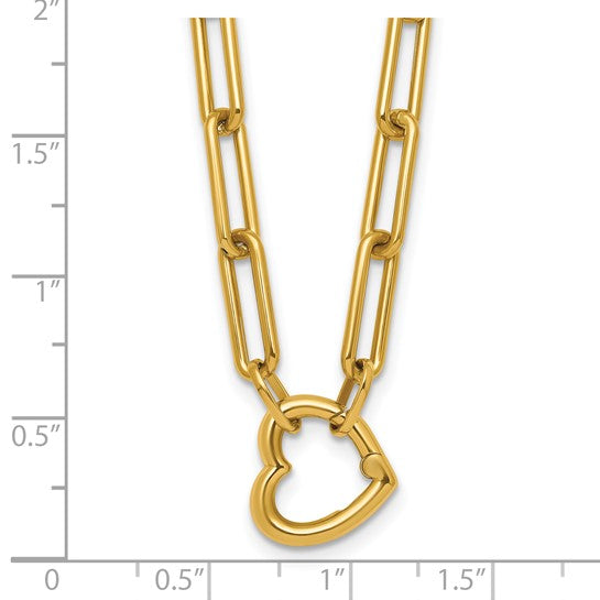 14K Yellow Gold Heart Pendant Paperclip Necklace