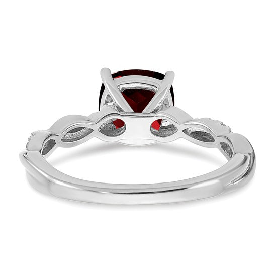 Sterling Silver 2 Carat Natural Garnet & Diamond Twisted Band Ring