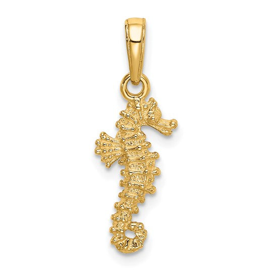 10K Yellow Gold 3D Sea Horse Pendant