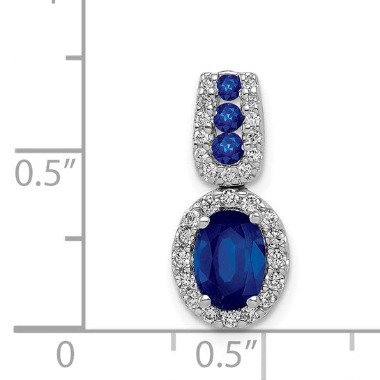 14K White Gold Natural Sapphire & Diamond Encased Pendant