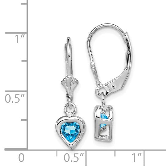 White Gold Filled Sterling Silver .5 Carat Blue Topaz Dangle Heart Earrings