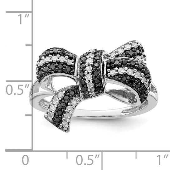 White Night White Gold Filled Sterling Silver Black & White Diamond Ribbon Ring