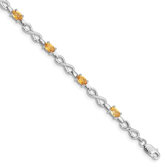 White Gold Filled Sterling Silver Natural Citrine & Diamond Gemstone Twist Bracelet