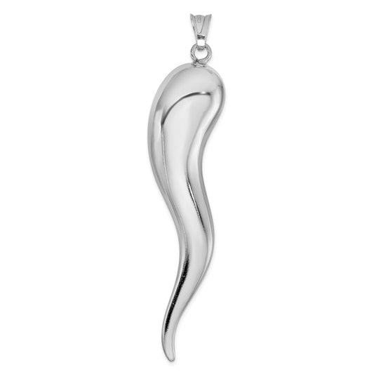 White Gold Filled Sterling Silver Large Italian Horn Pendant
