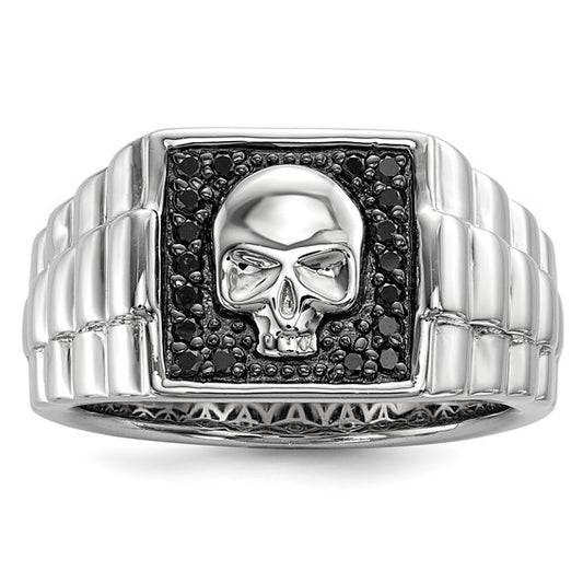 Sterling Silver Skull Halloween Black Diamond Men's Ring