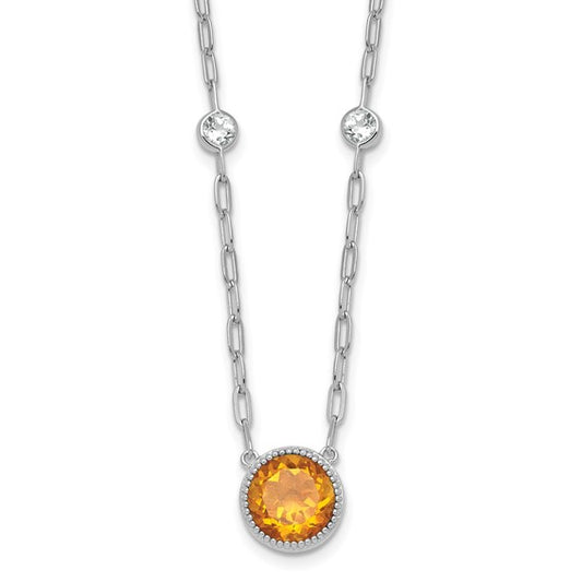 White Gold Plated Sterling Silver Natural Citrine & White Topaz Necklace Set
