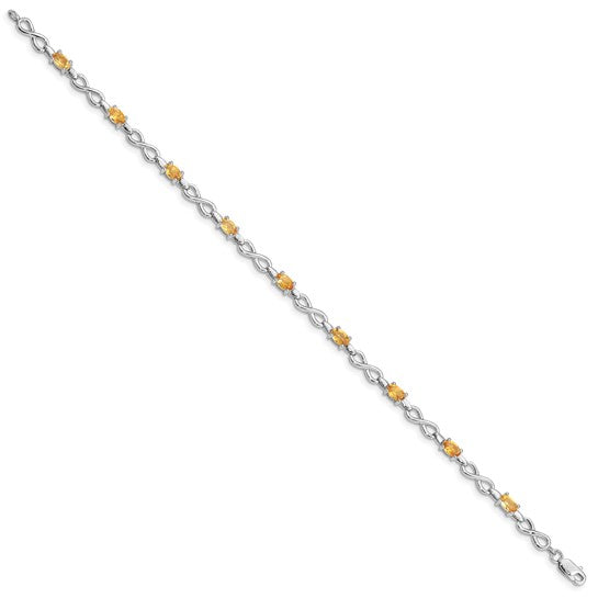 White Gold Filled Sterling Silver Natural Citrine & Diamond Gemstone Twist Bracelet