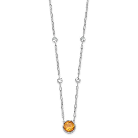 White Gold Plated Sterling Silver Natural Citrine & White Topaz Necklace Set