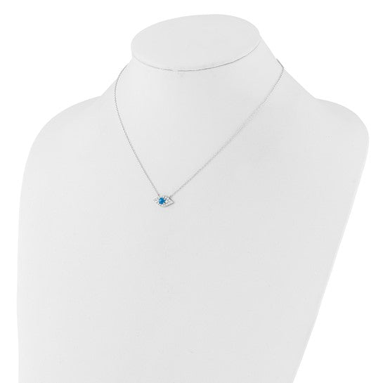 White Gold Over Sterling Silver Lab Created Opal & CZ Evil Eye Chain & Pendant