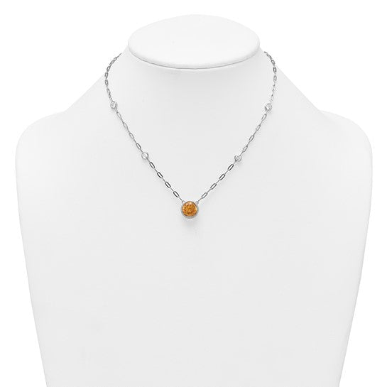 White Gold Plated Sterling Silver Natural Citrine & White Topaz Necklace Set