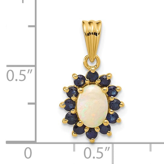 14K Yellow Gold Natural Opal Sapphire Halo Pendant