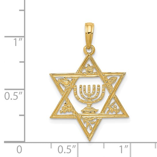 14K Hanukkah Menorah Gold Star Of David Pendant