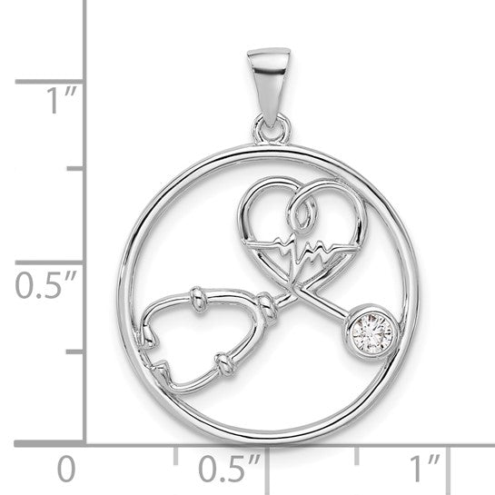 White Gold Filled Sterling Silver First Responder Nurse Circle Pendant