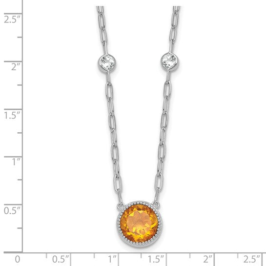 White Gold Plated Sterling Silver Natural Citrine & White Topaz Necklace Set